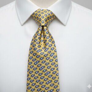 Tommy Hilfiger Silk Tie Yellow Blue Fish Print Vintage 90's